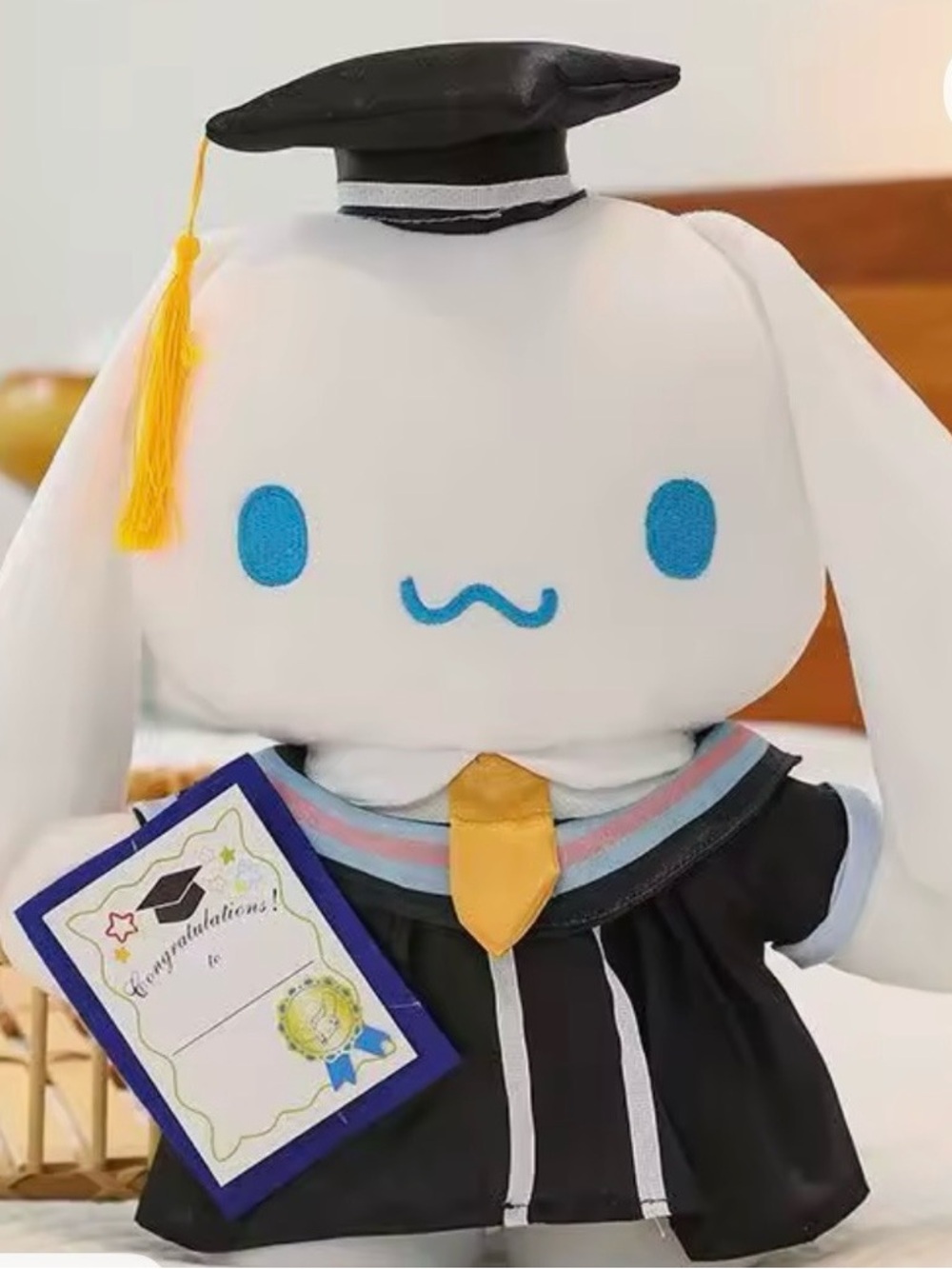 Cinnamoroll Black Graduation Plush with Blue & Yellow 10”